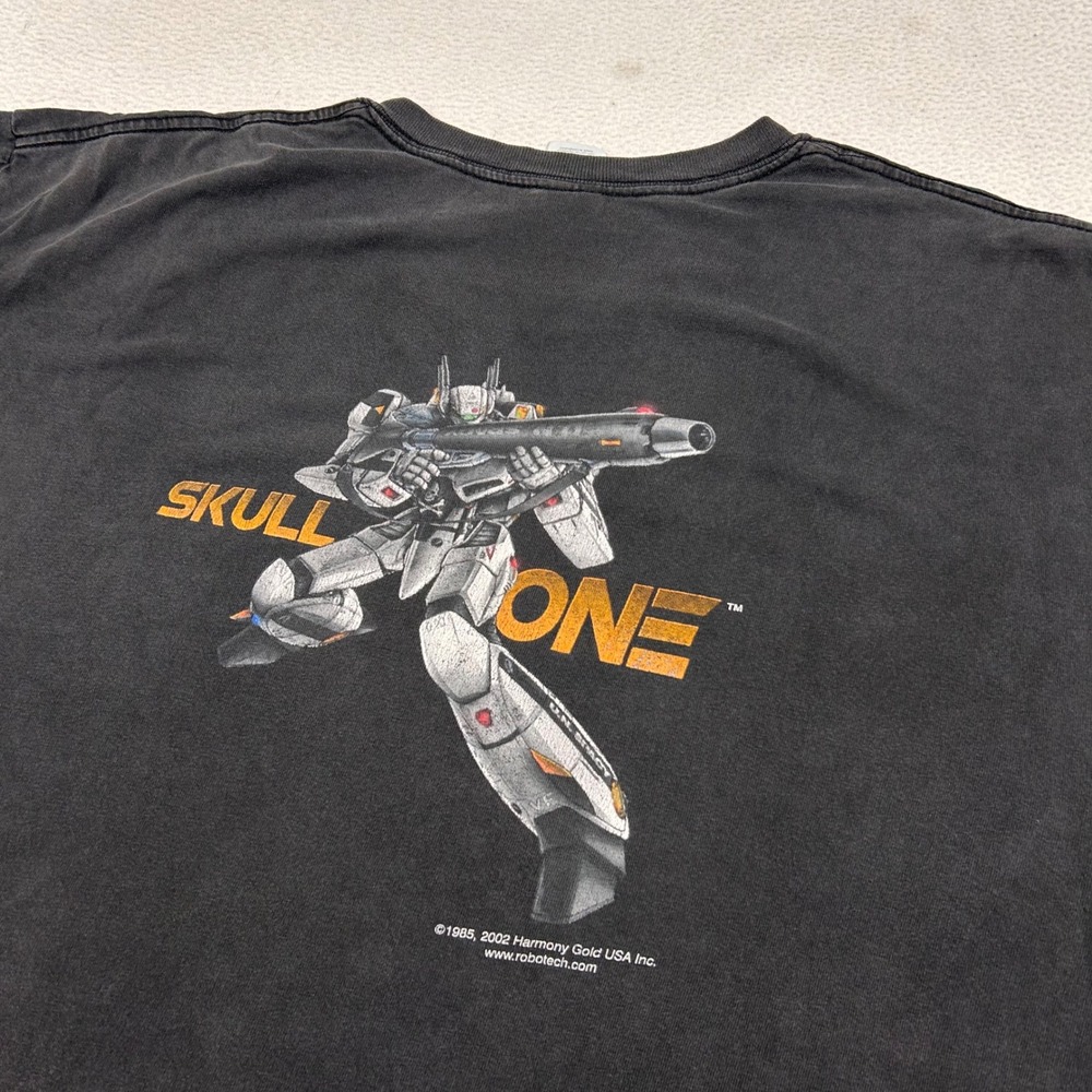 Robotech T-Shirt Mens XL Black Skull One Mecha Anime Tee 2002 Harmony Gold
